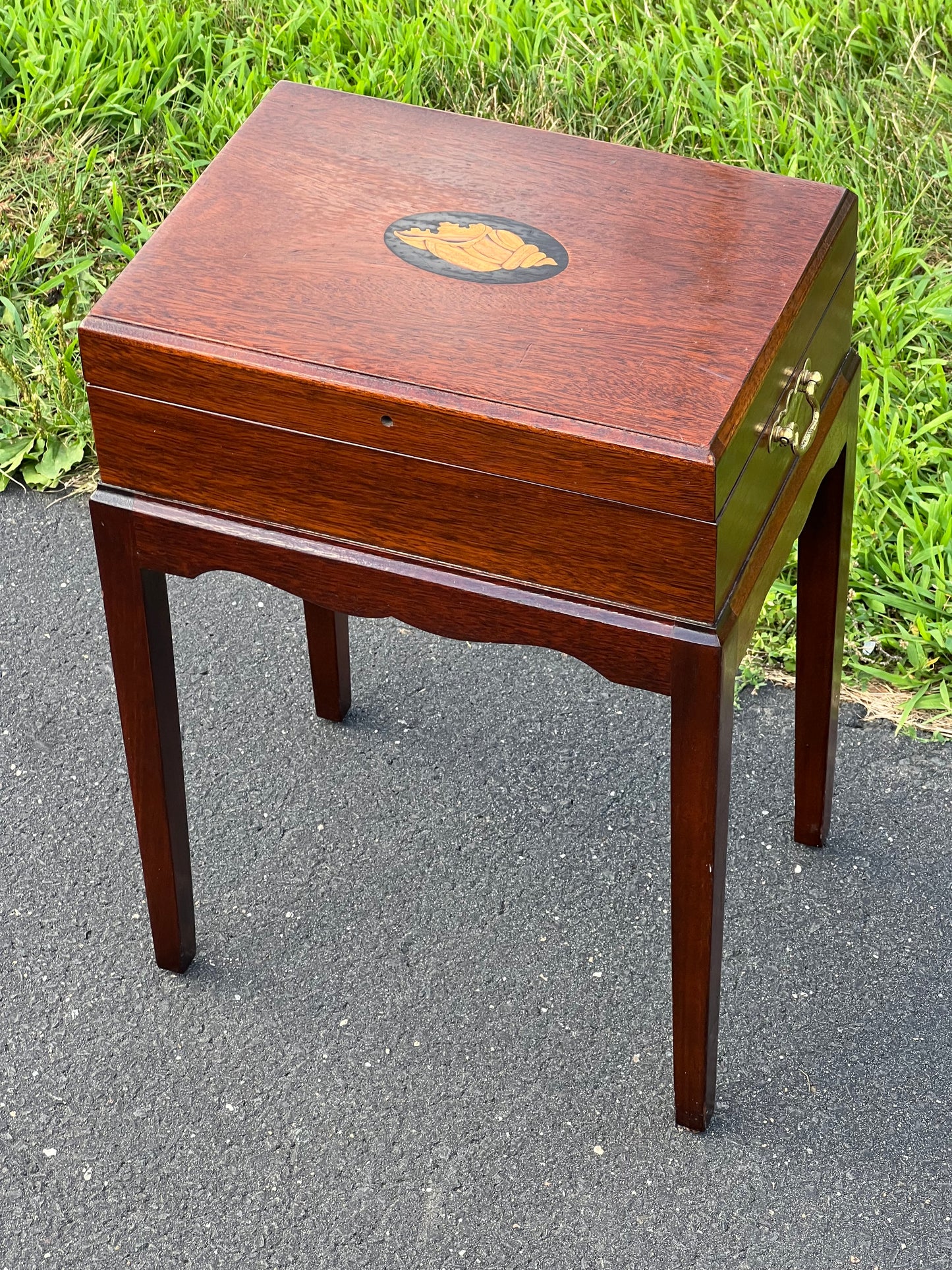 Vintage Mahogany Box on Stand with Conch Inlay