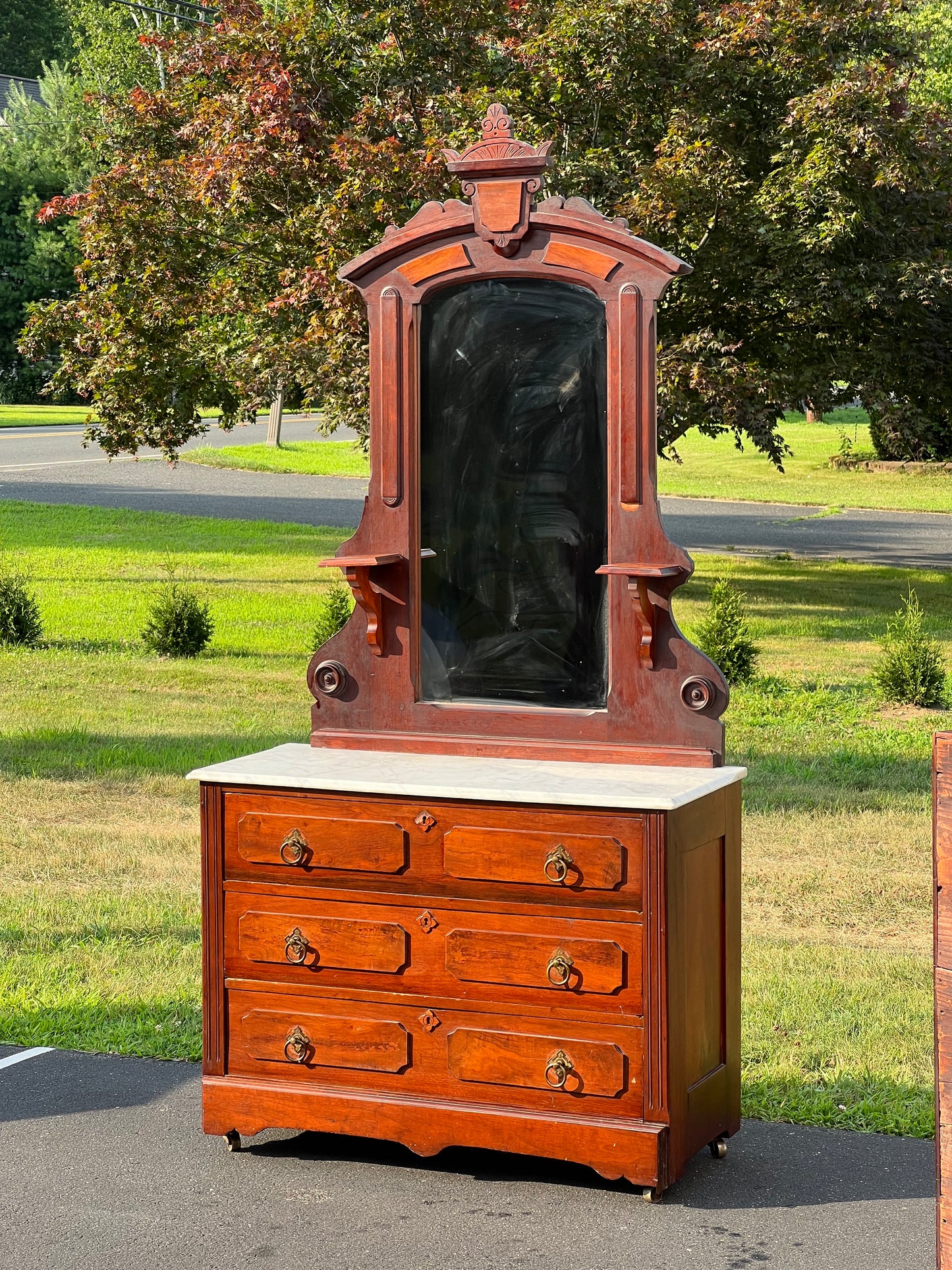 Antique Victorian Marble Top Walnut Chest with Mirror