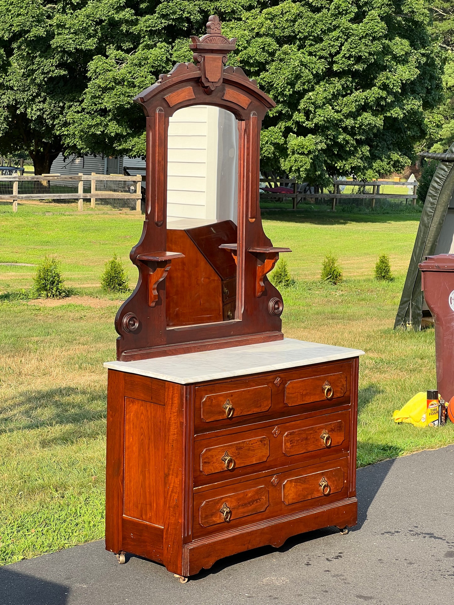 Antique Victorian Marble Top Walnut Chest with Mirror