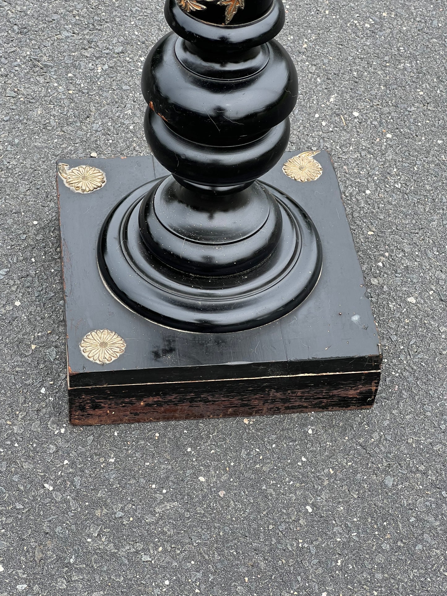 Vintage Ebonized Aeshetic Movement Style Pedestal with Brass Applique