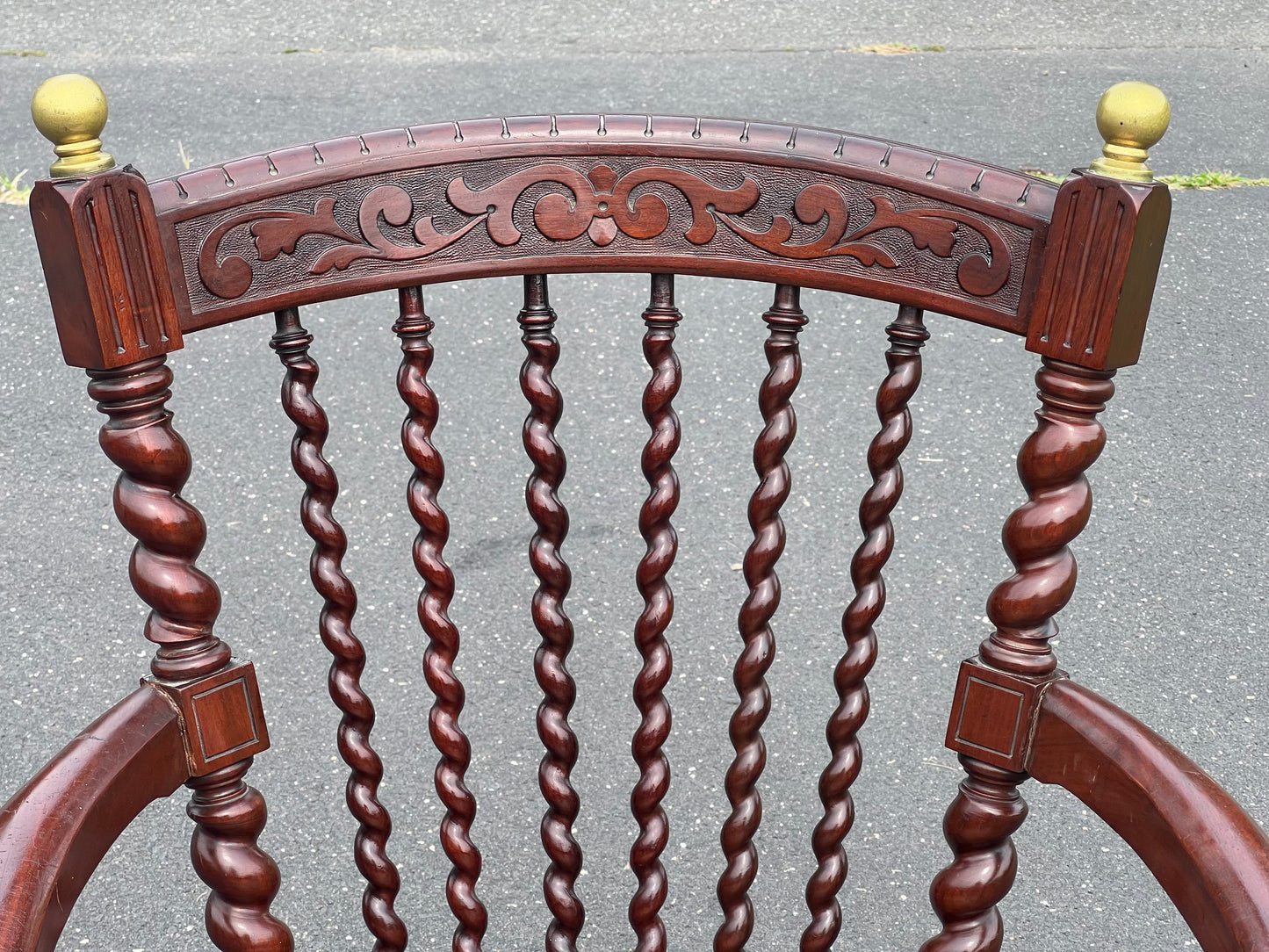 Antique Black Walnut Barley Twist Captain’s Chair with Leather Seat After George Hunzinger