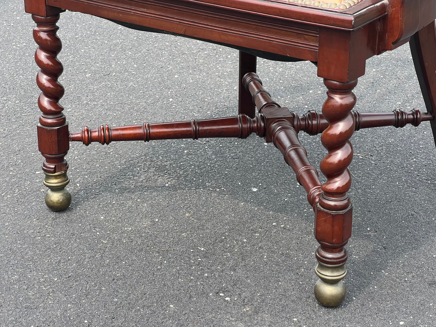 Antique Black Walnut Barley Twist Captain’s Chair with Leather Seat After George Hunzinger