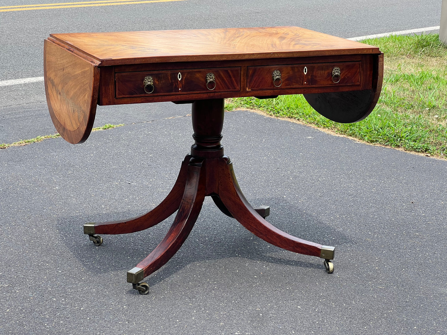 Antique George III Mahogany Two Drawer Drop Leaf Sofa Table c. Late 1700s