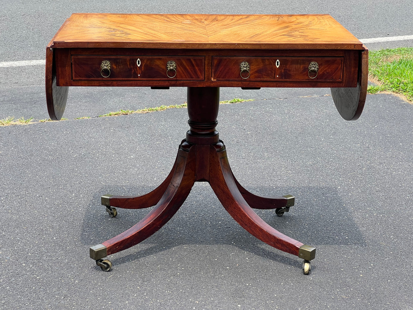 Antique George III Mahogany Two Drawer Drop Leaf Sofa Table c. Late 1700s