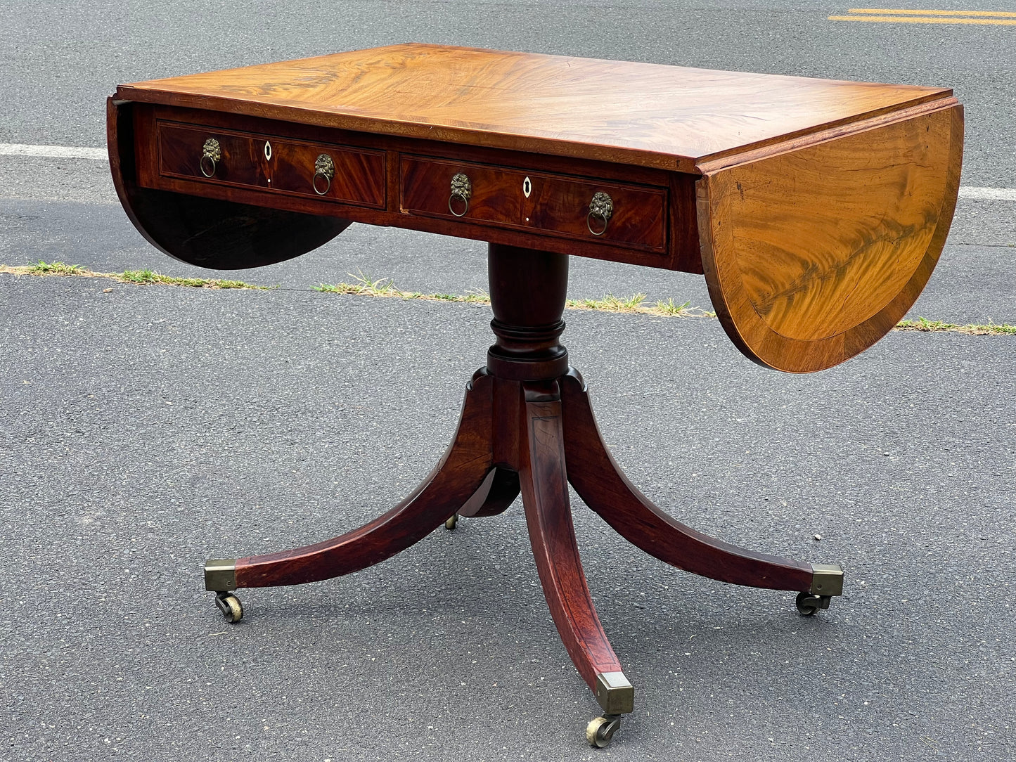 Antique George III Mahogany Two Drawer Drop Leaf Sofa Table c. Late 1700s