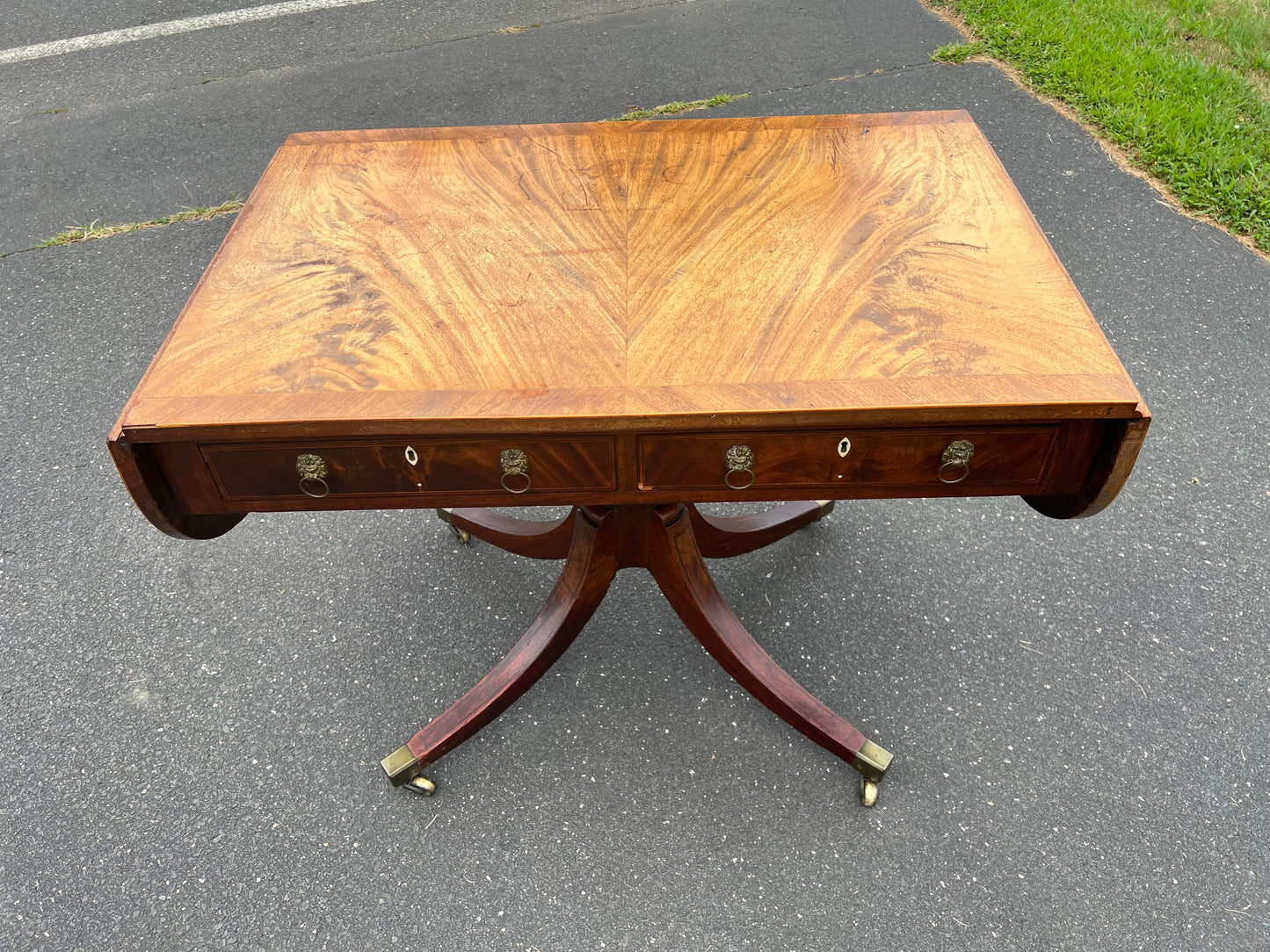 Antique George III Mahogany Two Drawer Drop Leaf Sofa Table c. Late 1700s