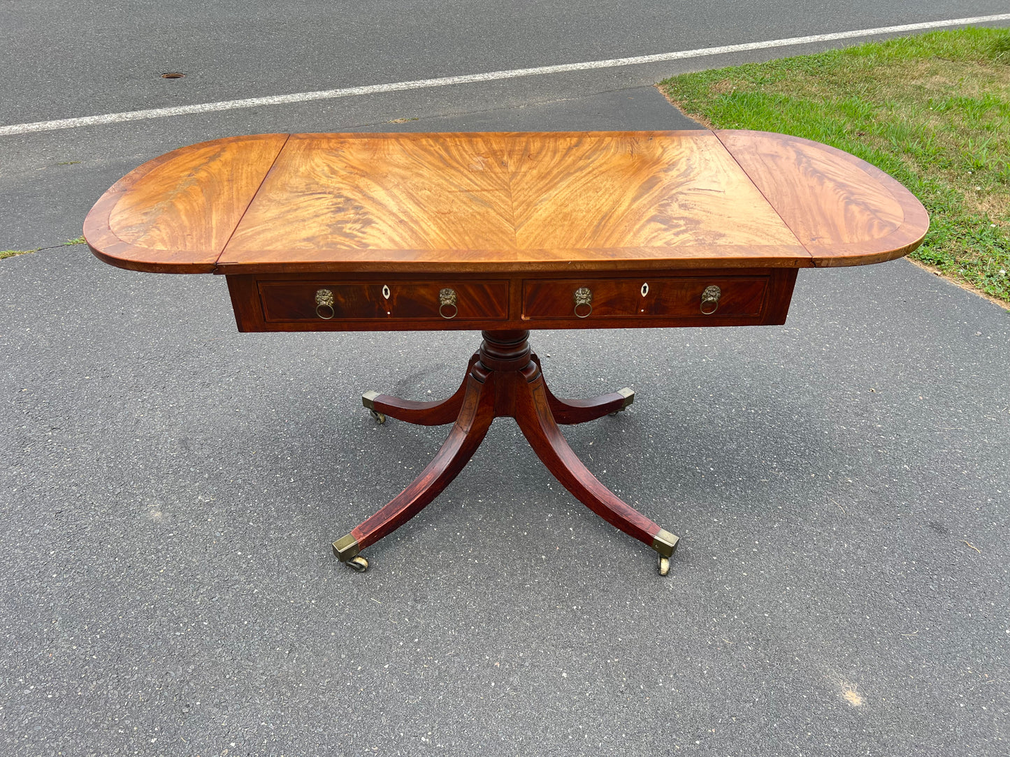 Antique George III Mahogany Two Drawer Drop Leaf Sofa Table c. Late 1700s