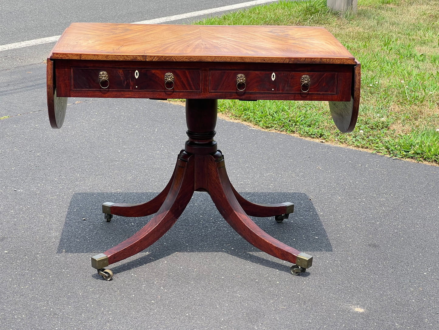 Antique George III Mahogany Two Drawer Drop Leaf Sofa Table c. Late 1700s