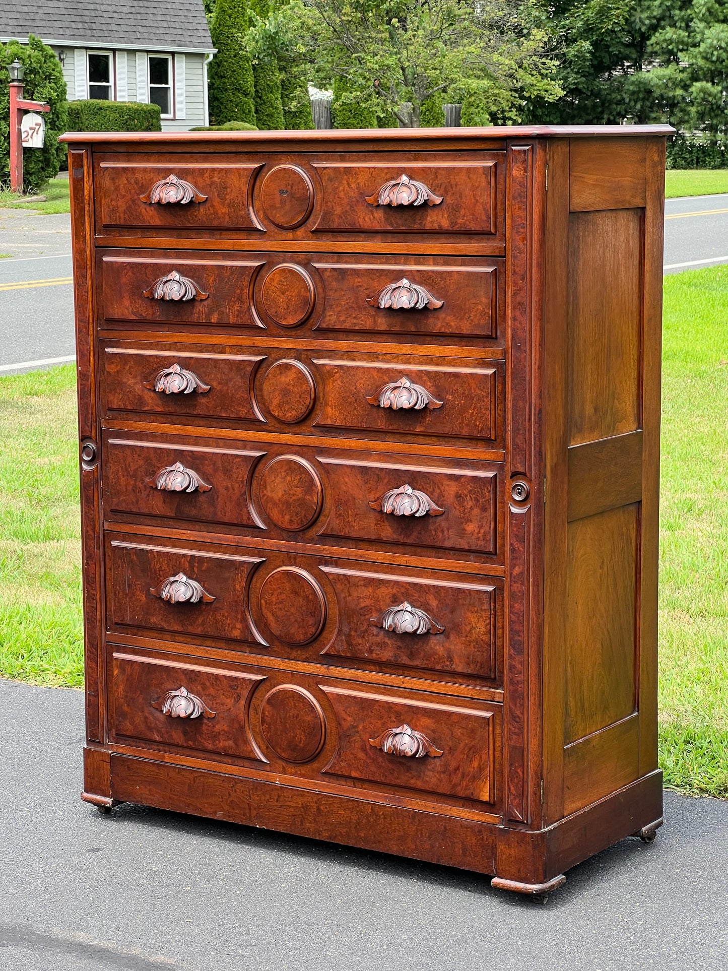 Antique Victorian Walnut Lockside Chest of Drawers c. Late 19th Century