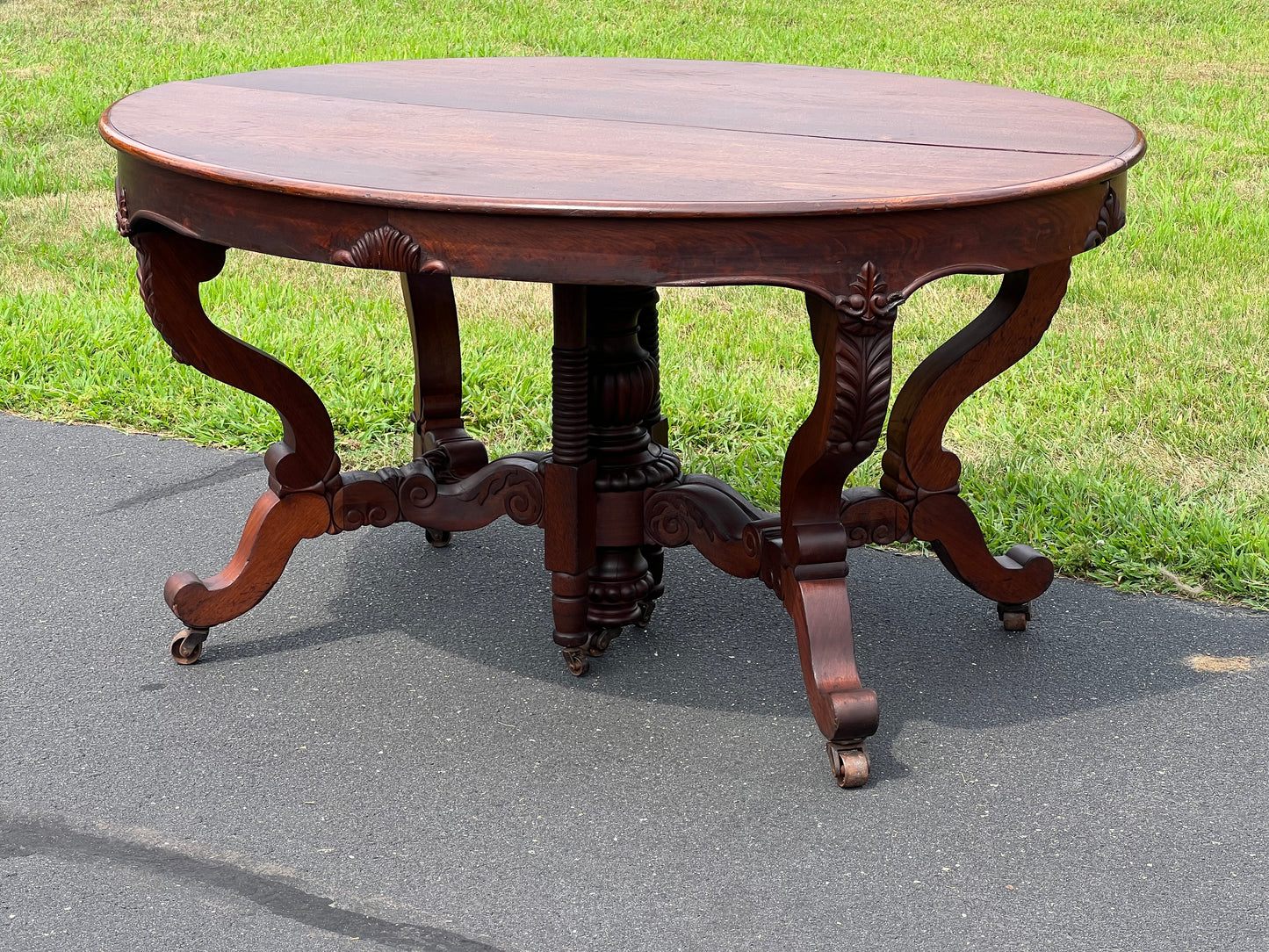 Great Antique Rococo Revival Solid Walnut Dining Table with Two Leaves