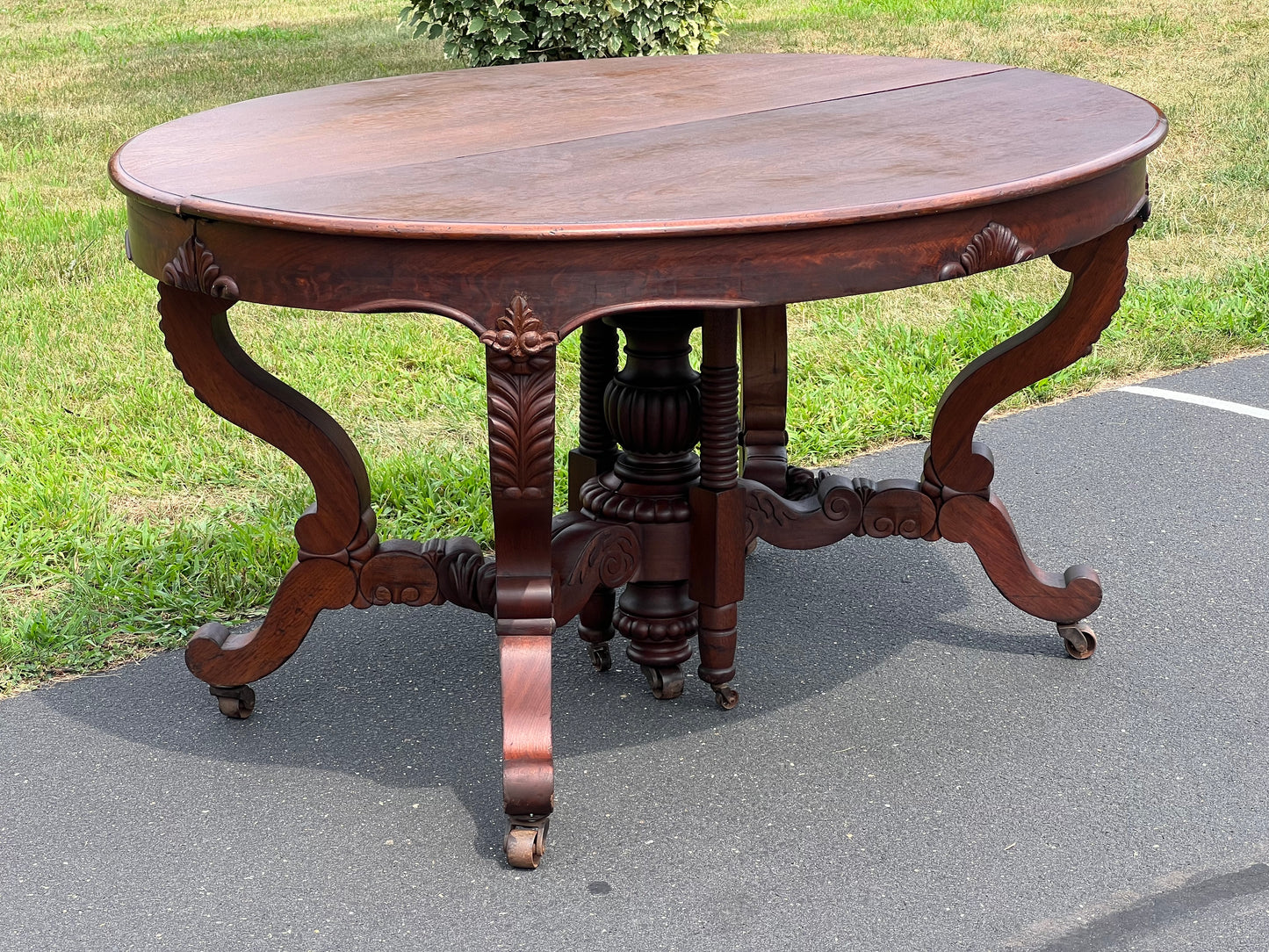 Great Antique Rococo Revival Solid Walnut Dining Table with Two Leaves