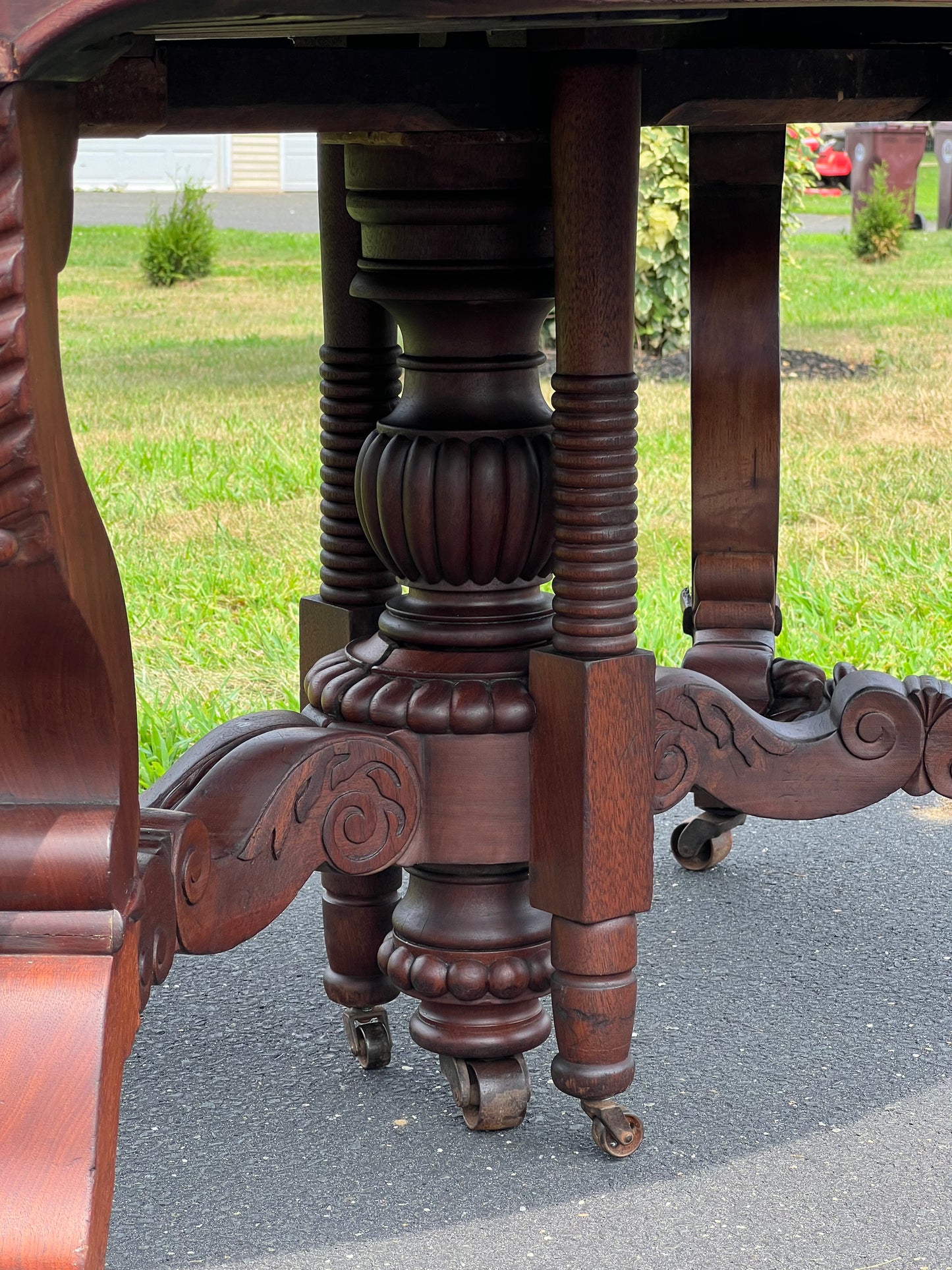 Great Antique Rococo Revival Solid Walnut Dining Table with Two Leaves