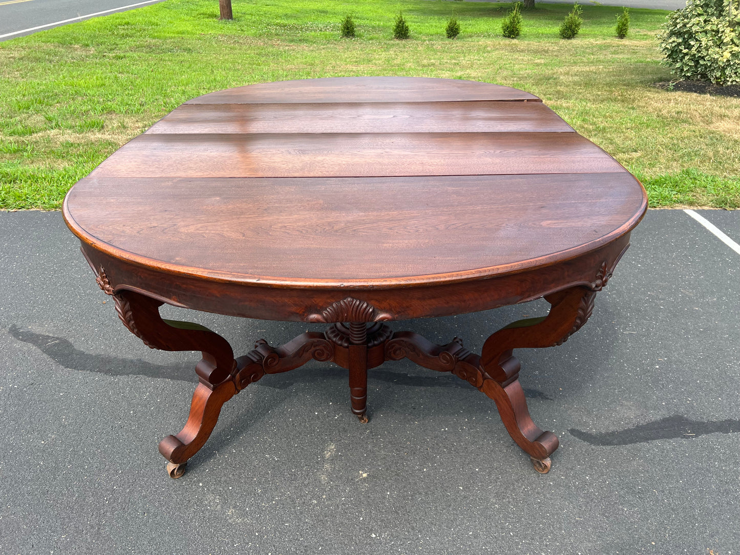 Great Antique Rococo Revival Solid Walnut Dining Table with Two Leaves