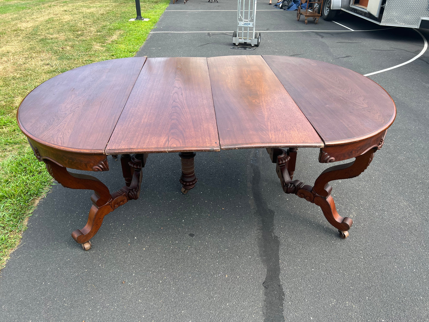 Great Antique Rococo Revival Solid Walnut Dining Table with Two Leaves