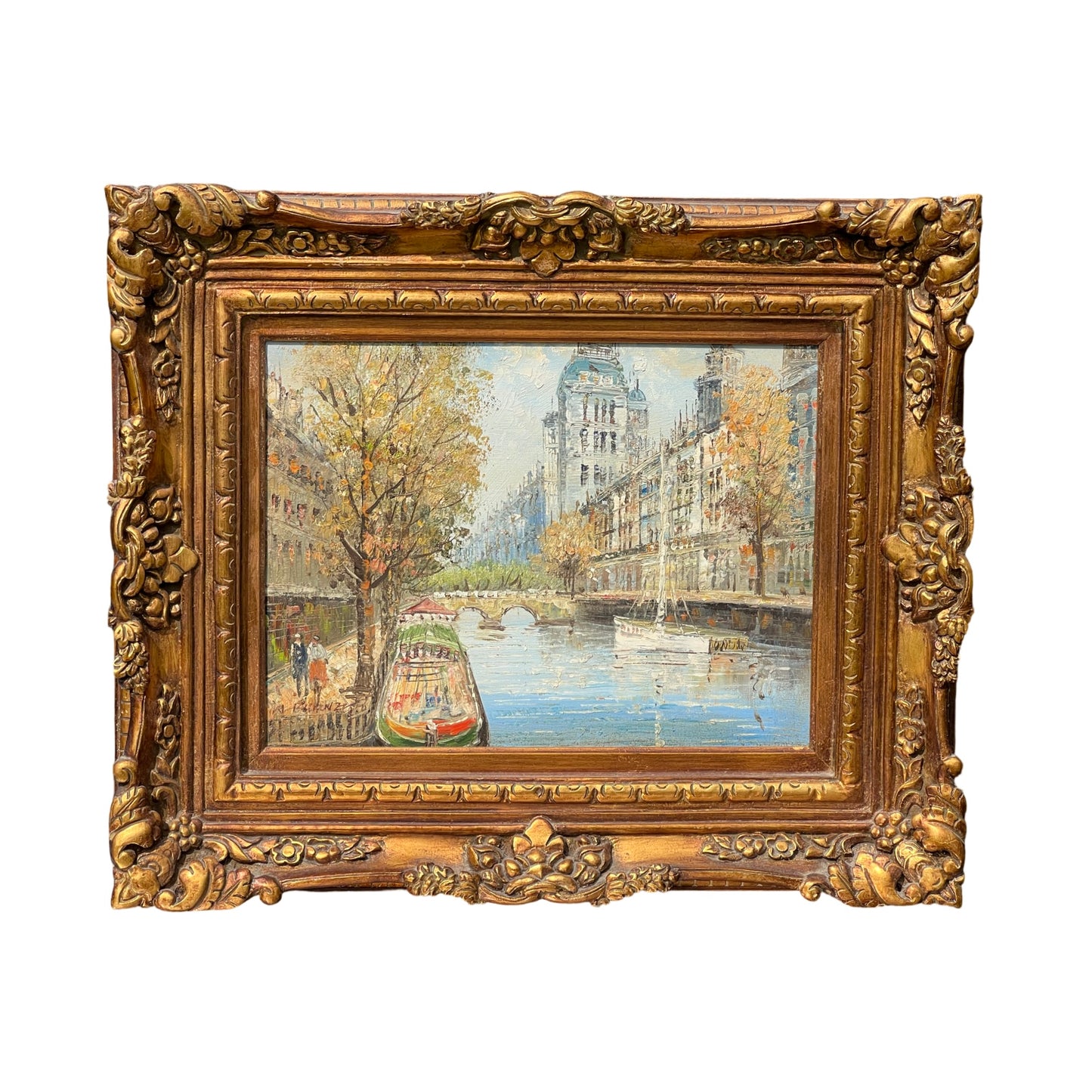 Mid-Century Oil on Canvas Painting Parisian Scene of The River Seine