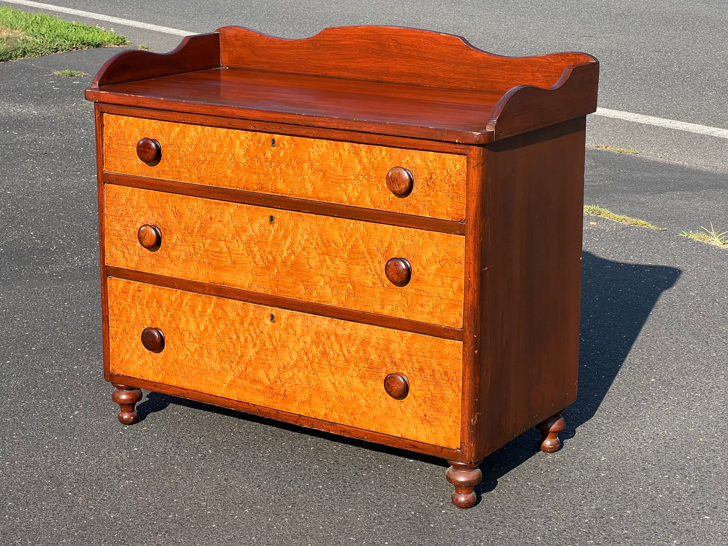 Antique Federal Period Birdseye Maple and Cherry Bachelors Chest c. Early 19th Century