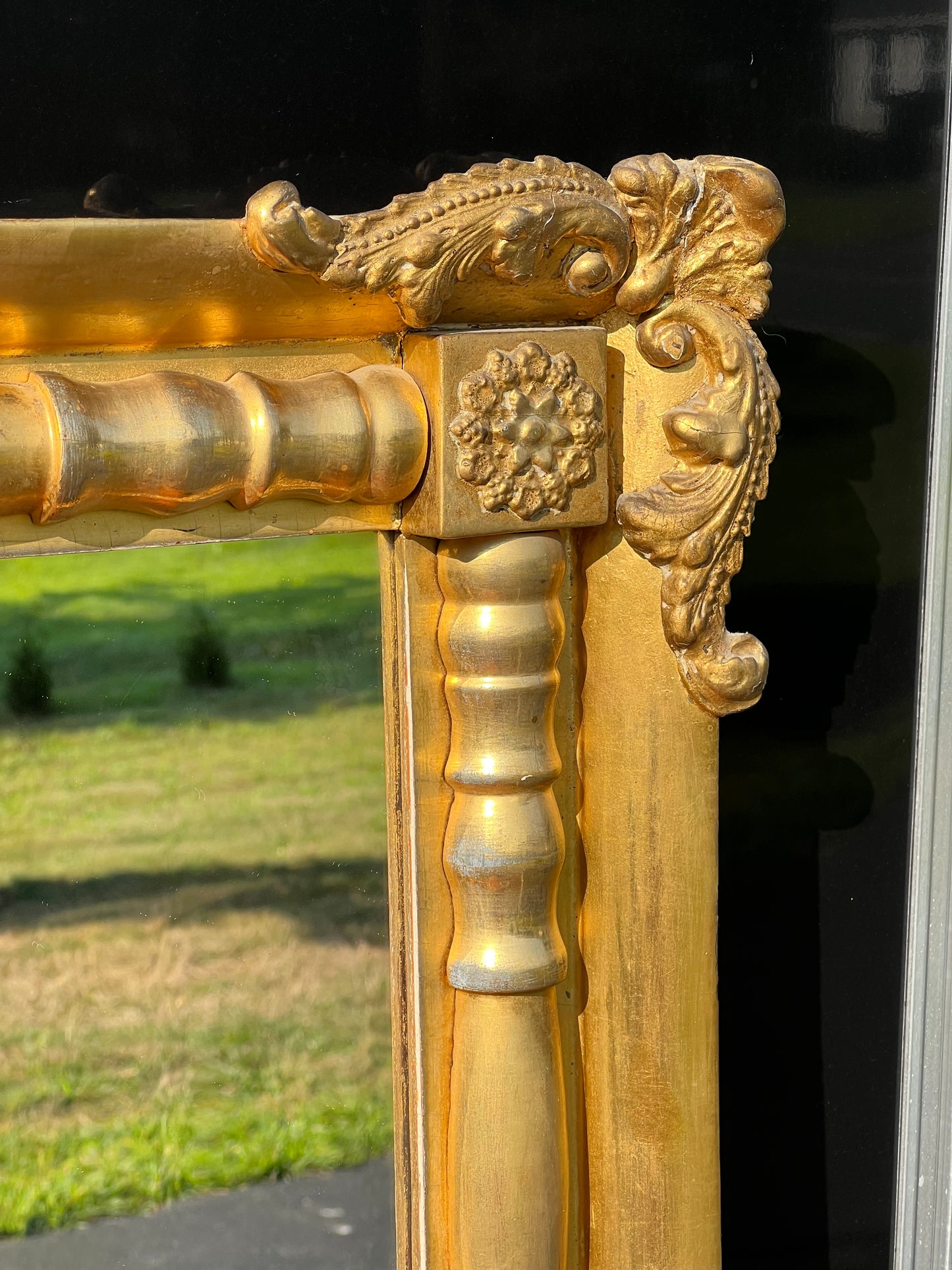 Antique Gilt Two Part Mirror with Split Columns and Decorative Corners