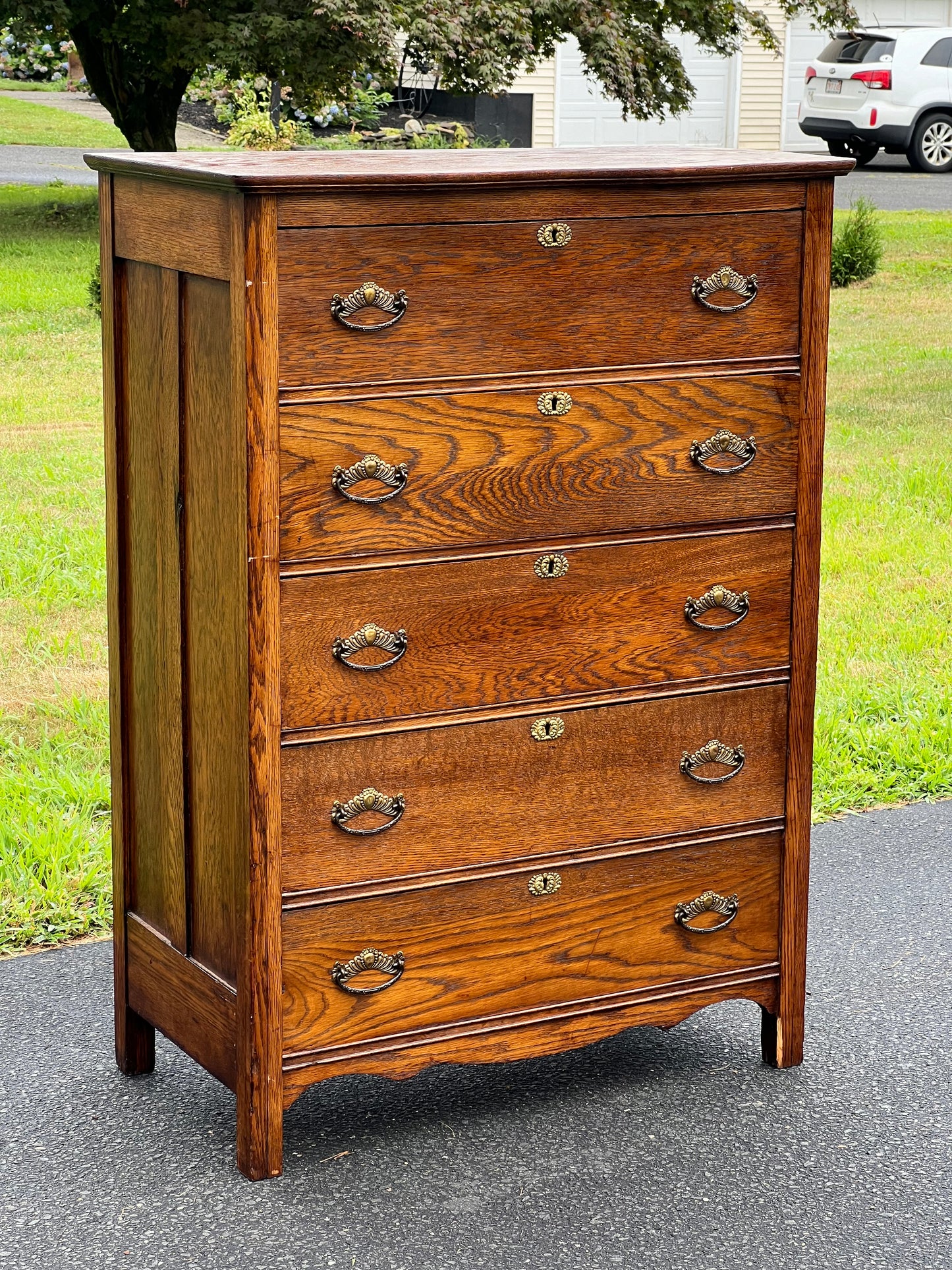 Antique Victorian Oak Five Drawer Chest