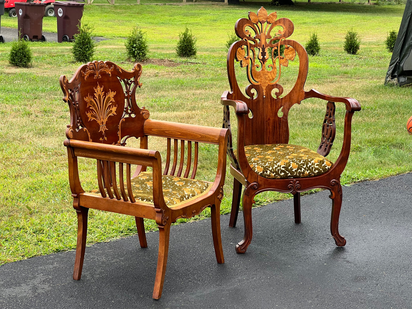 Antique His and Hers Matching Art Nouveau Parlor Chairs c. 1920