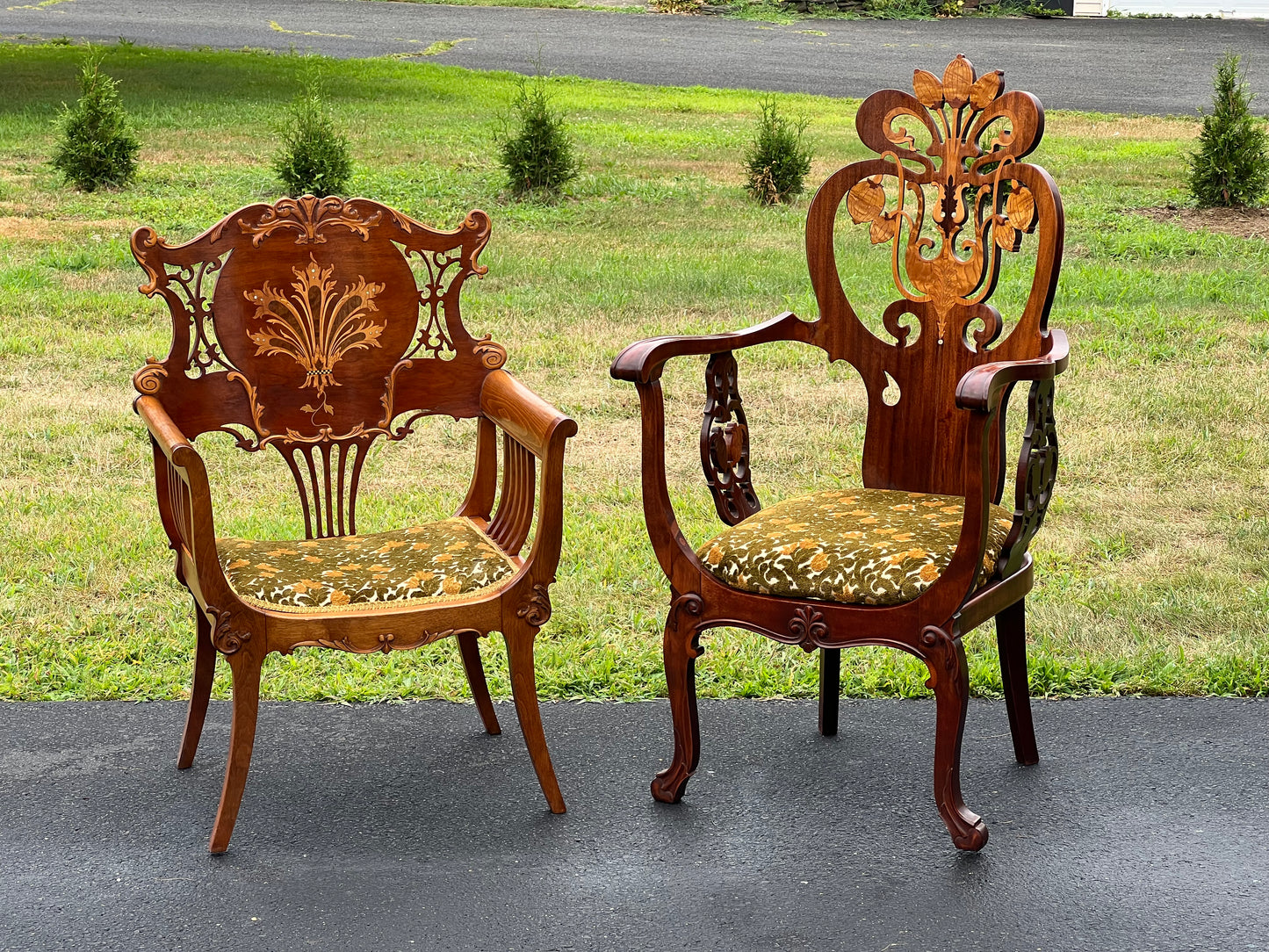 Antique His and Hers Matching Art Nouveau Parlor Chairs c. 1920