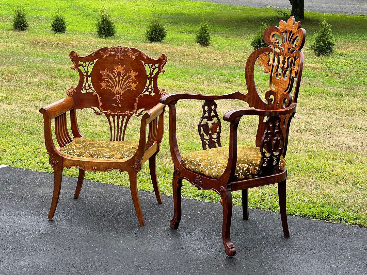 Antique His and Hers Matching Art Nouveau Parlor Chairs c. 1920