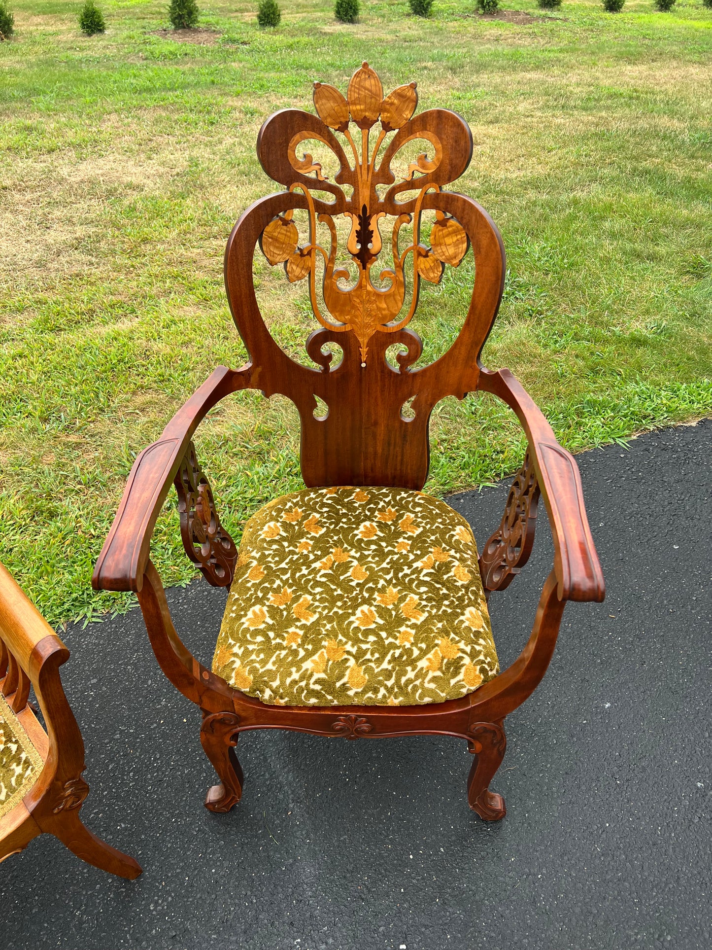 Antique His and Hers Matching Art Nouveau Parlor Chairs c. 1920