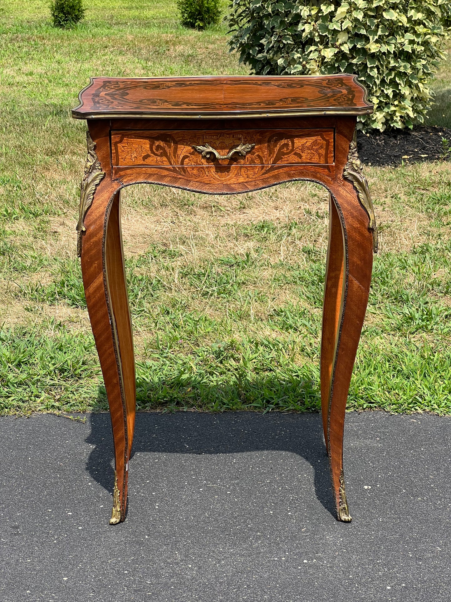 Antique Louis XVI One Drawer Marquetry Lamp Stand