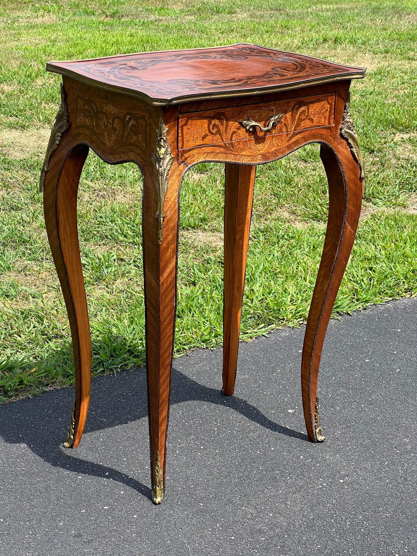 Antique Louis XVI One Drawer Marquetry Lamp Stand