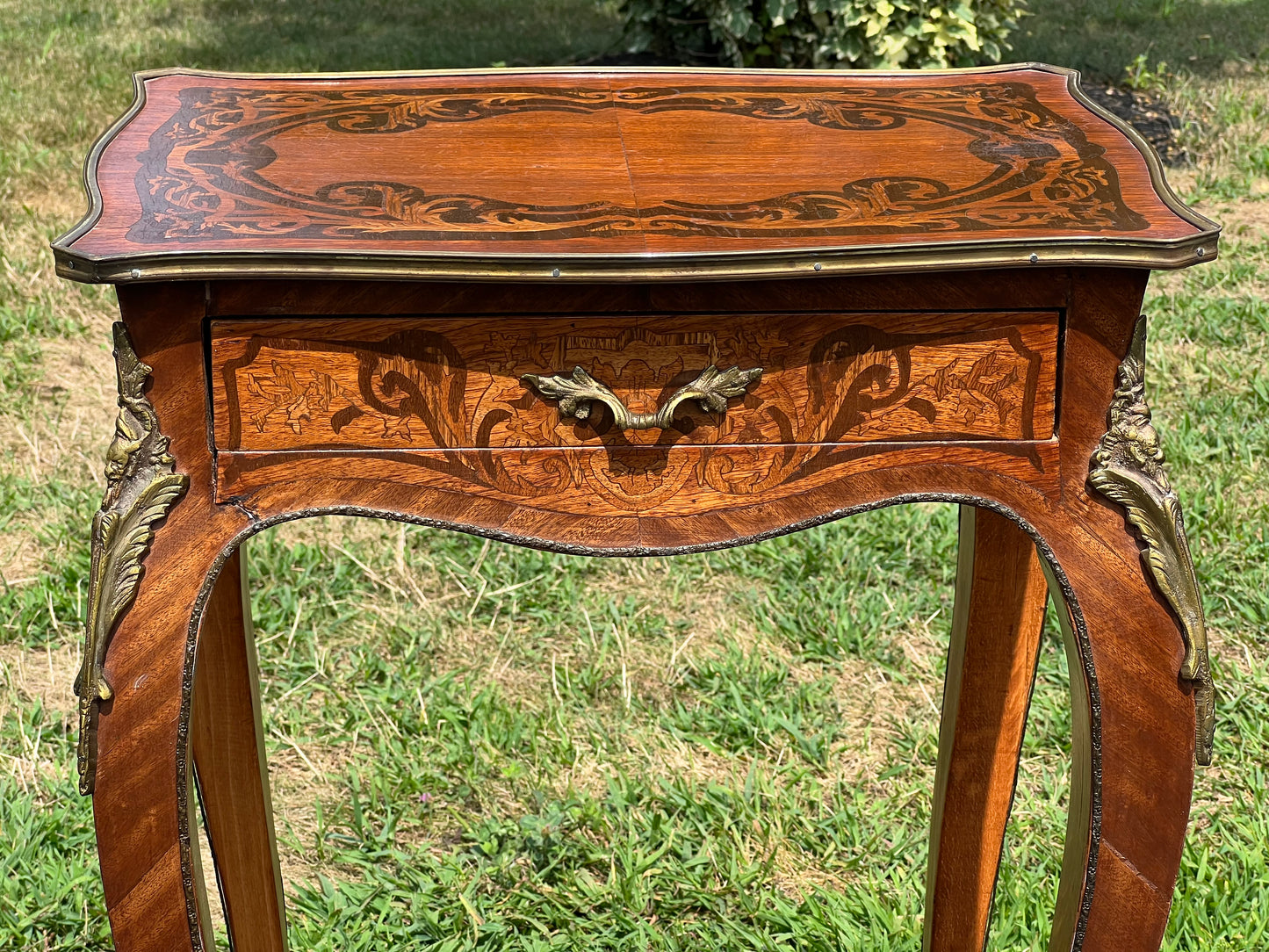 Antique Louis XVI One Drawer Marquetry Lamp Stand