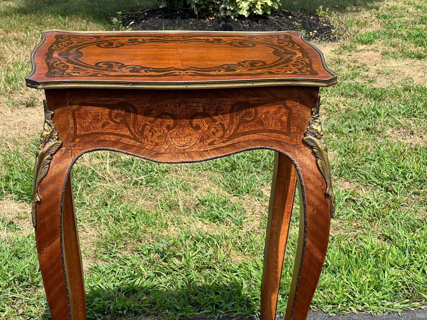 Antique Louis XVI One Drawer Marquetry Lamp Stand