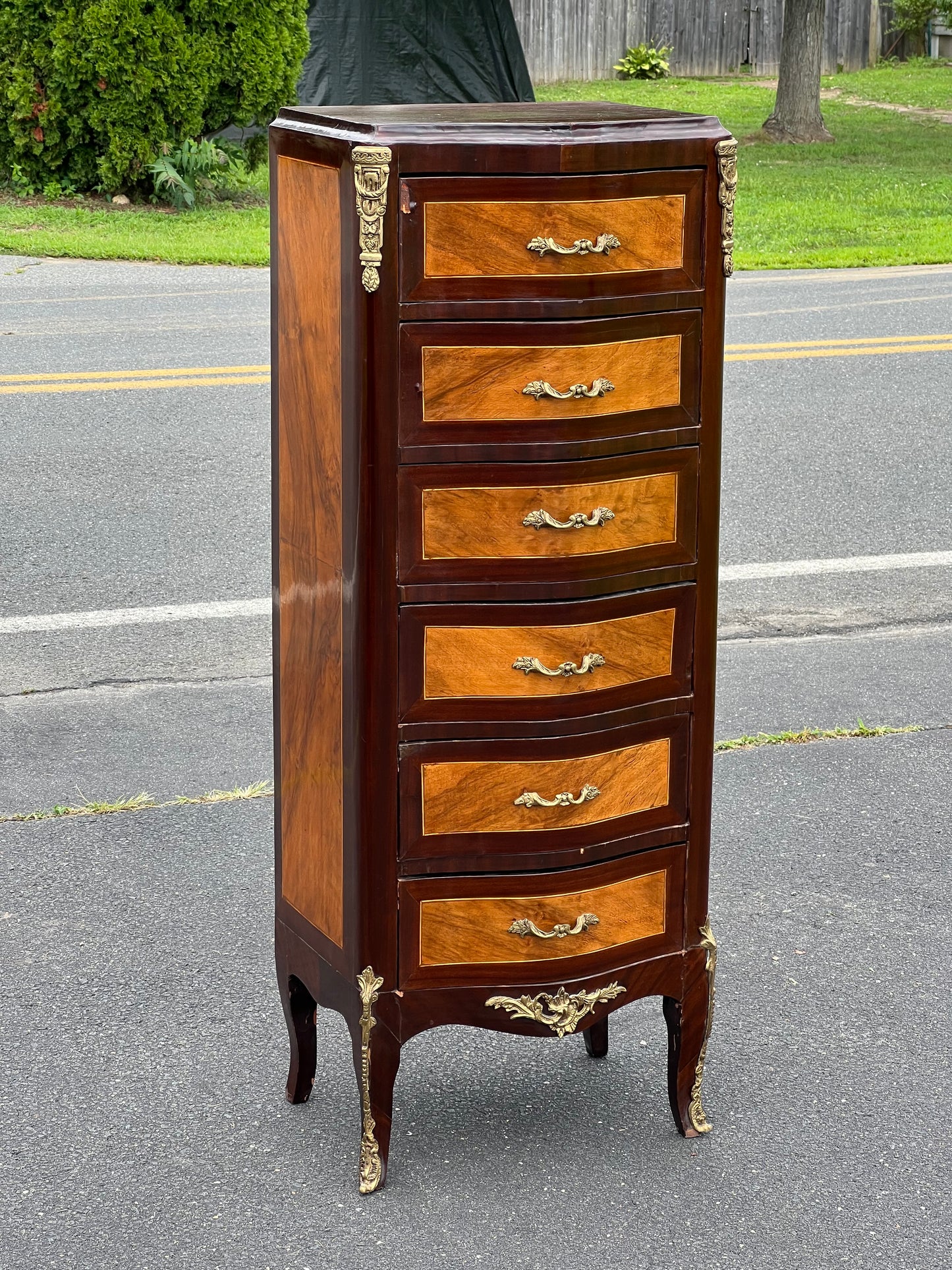 Antique Louis XVI Mahogany Inlaid Six Drawer Lingerie Chest