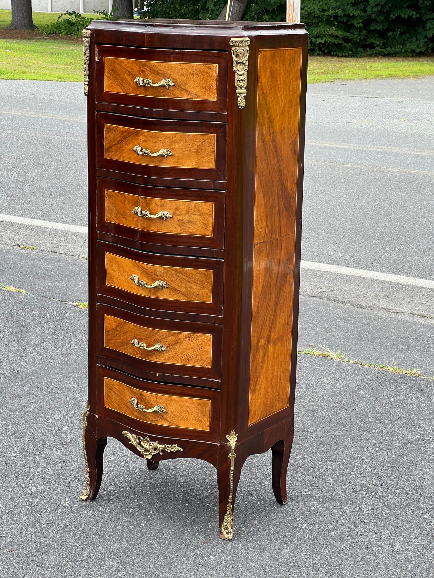 Antique Louis XVI Mahogany Inlaid Six Drawer Lingerie Chest