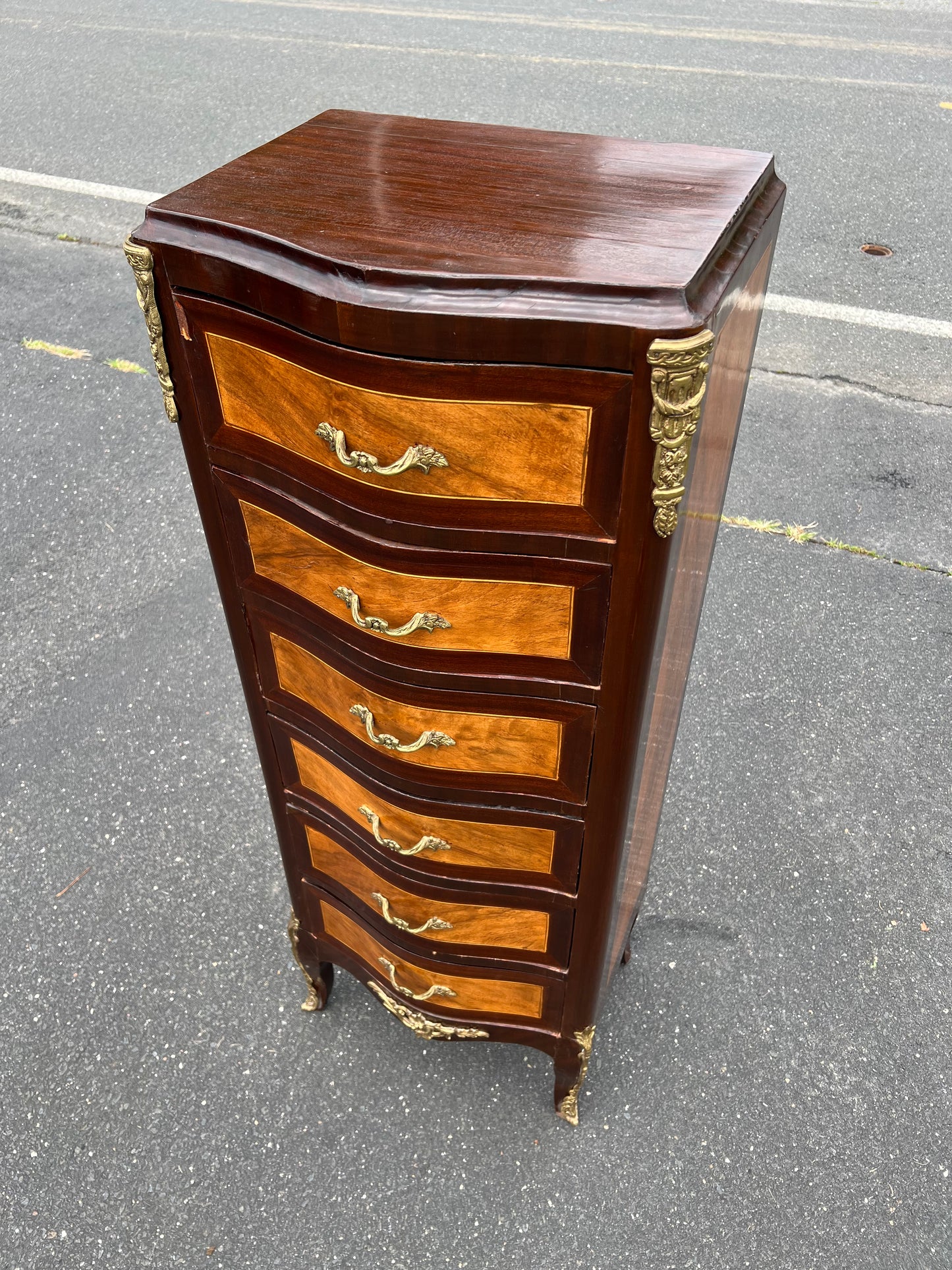 Antique Louis XVI Mahogany Inlaid Six Drawer Lingerie Chest