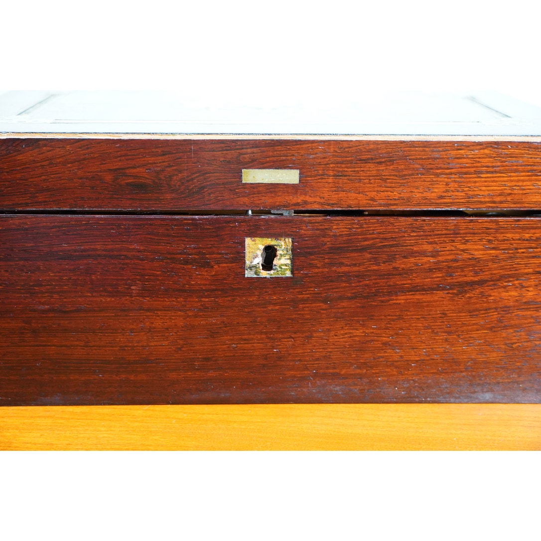 Antique Napoleon III Rosewood Lap Desk with Brass and Mother of Pearl Inlay