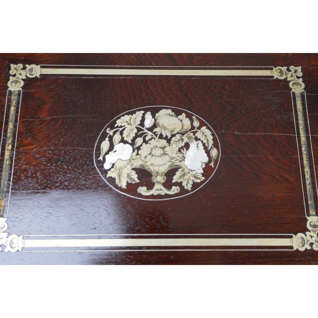 Antique Napoleon III Rosewood Lap Desk with Brass and Mother of Pearl Inlay
