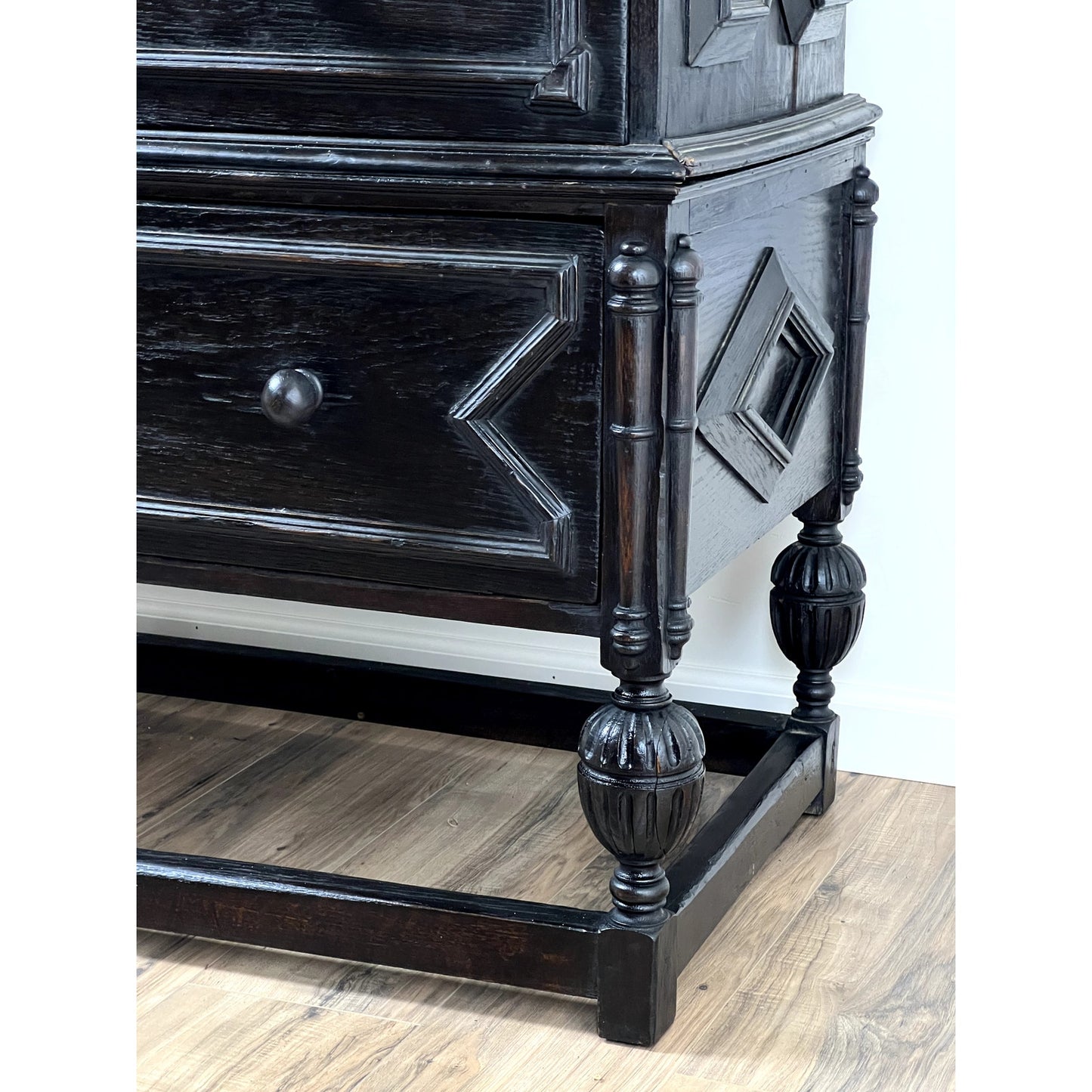 Antique Gothic Revival Ebonized Oak Chest on Frame c. Mid 19th Century