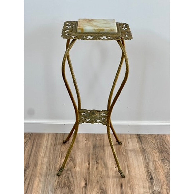 Antique Victorian Brass and Alabaster Plant Stand