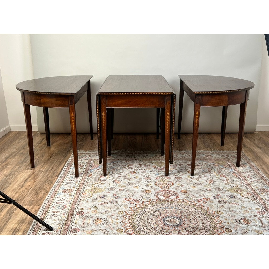 Antique Hepplewhite Mahogany Inlaid Drop Leaf Sectional Dining Table c. Late 19th C.