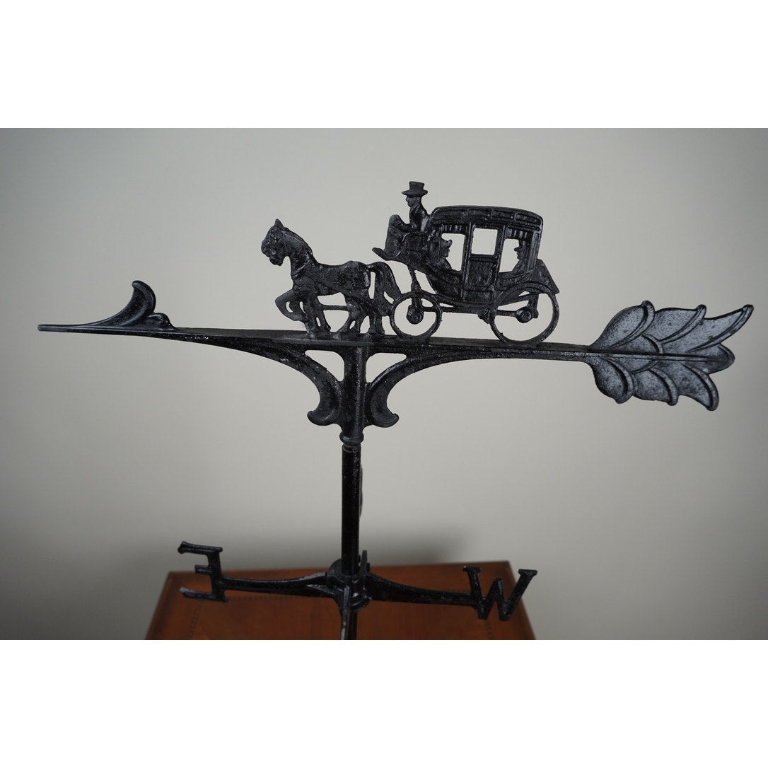 Vintage Cast Metal Horse and Buggy Weathervane on Oak Base