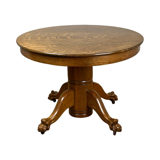 Vintage Tiger Oak Paw Foot Dining Table with Three Leaves c. 1940