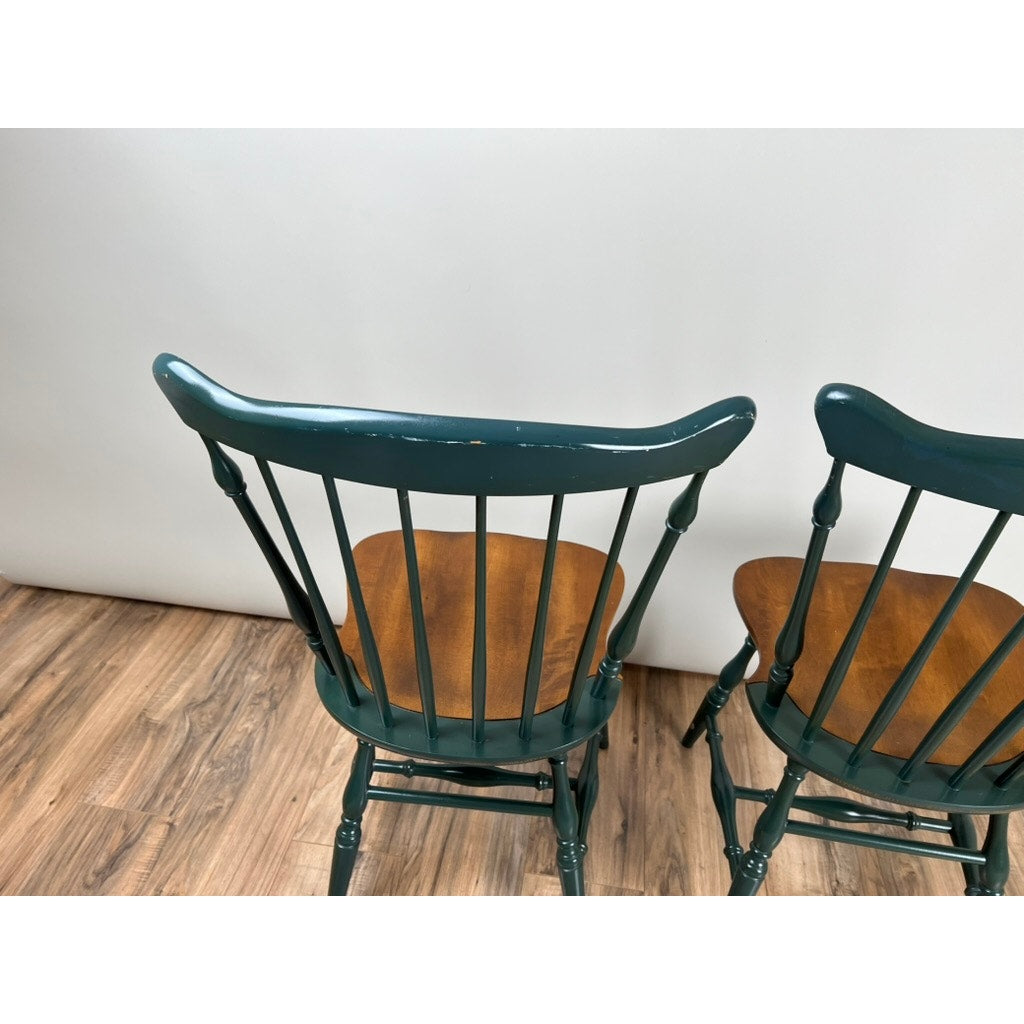 Pair of Hitchcock Windsor chairs with stenciled floral crest rail