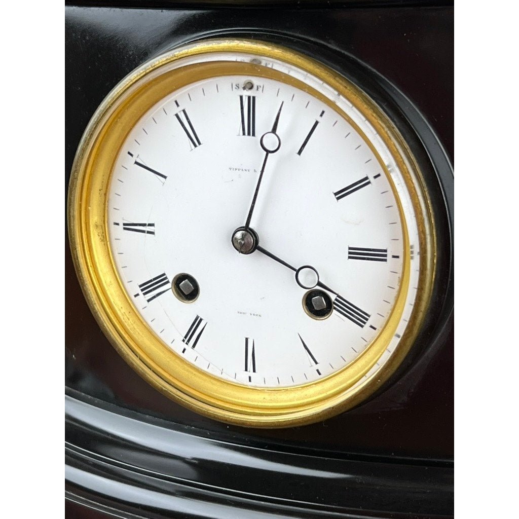 Antique Tiffany & Co. Carved Slate and Marble Mantle Clock Time and Strike c. Early 1900s