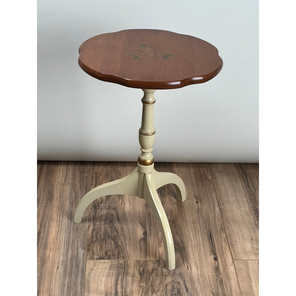 Vintage Hitchcock candle stand white harvest maple finish with tripod base