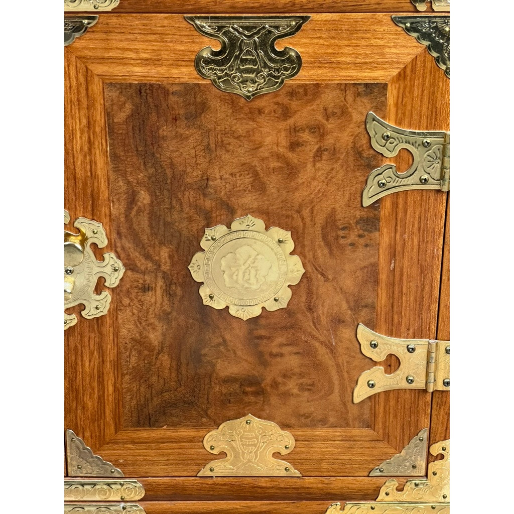 Vintage Korean Elm Burl Brass Bound Bandaji Scholars Chest
