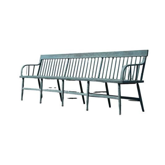 Antique 10’ Deacon’s Bench in Older Slate Blue Paint c. Mid 19th Century
