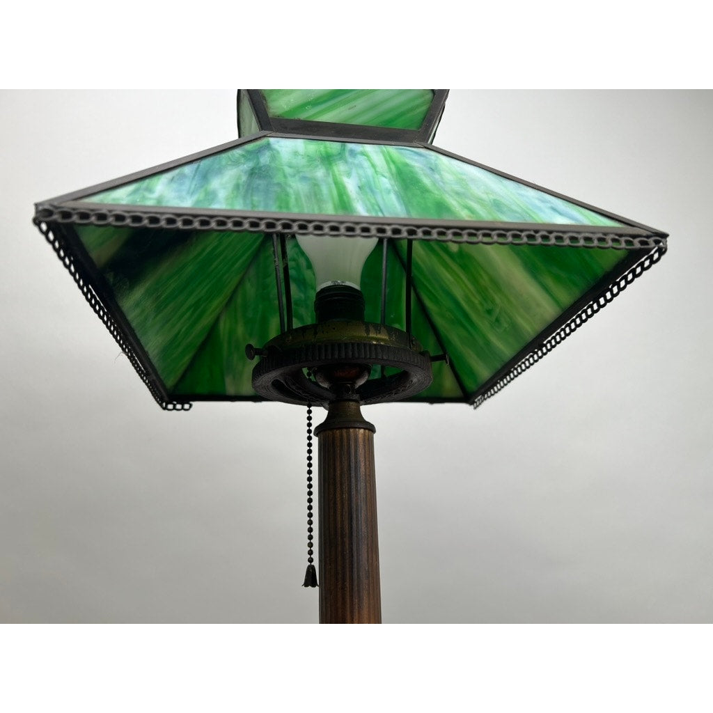 Antique Arts and Crafts Green Slag Glass Lamp c. 1920s