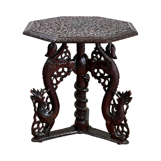 Antique Burmese Carved Dragon and Serpent Table c. 19th Century