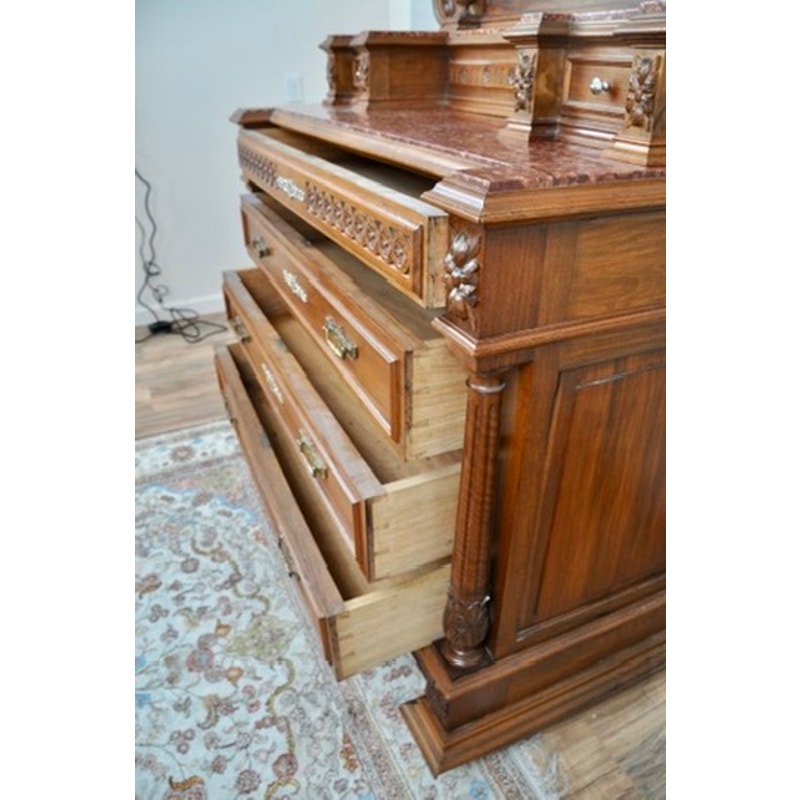 Antique French Napoleon III Four Drawer Dresser with Mirror c. Late 19th Century