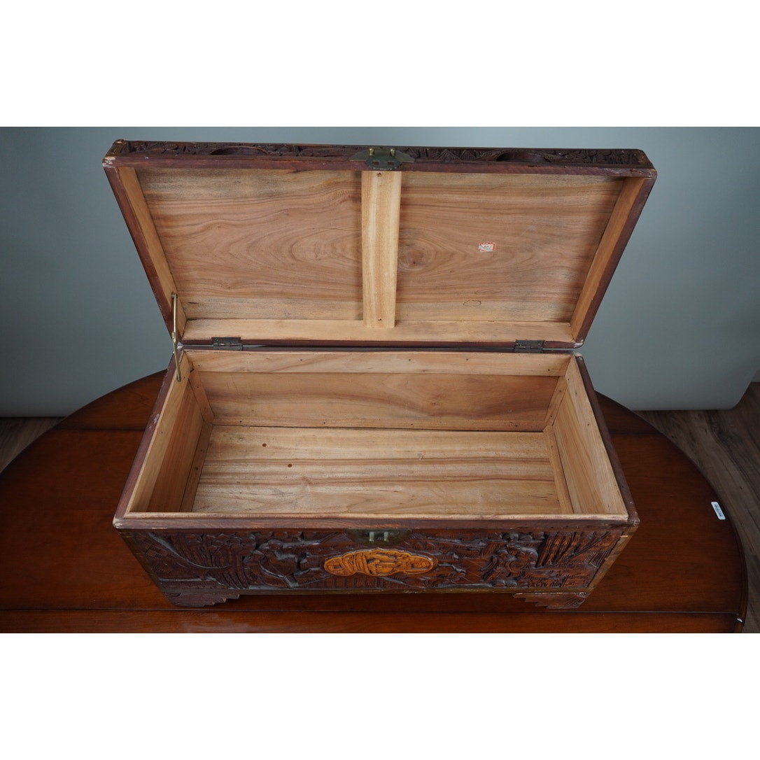 Antique Asian Carved Camphor Wood Storage Box
