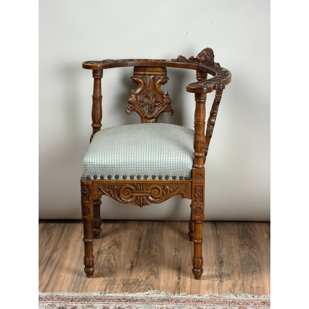 Italian Renaissance Revival Carved Walnut Corner Chair, c.1880